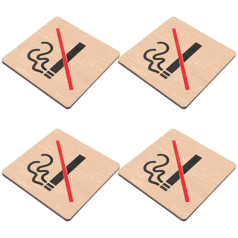 4 Pcs No Smoking Sign Wooden Label Stickers Public Wall Warning Car Hotel Boards for Doorplate Signs