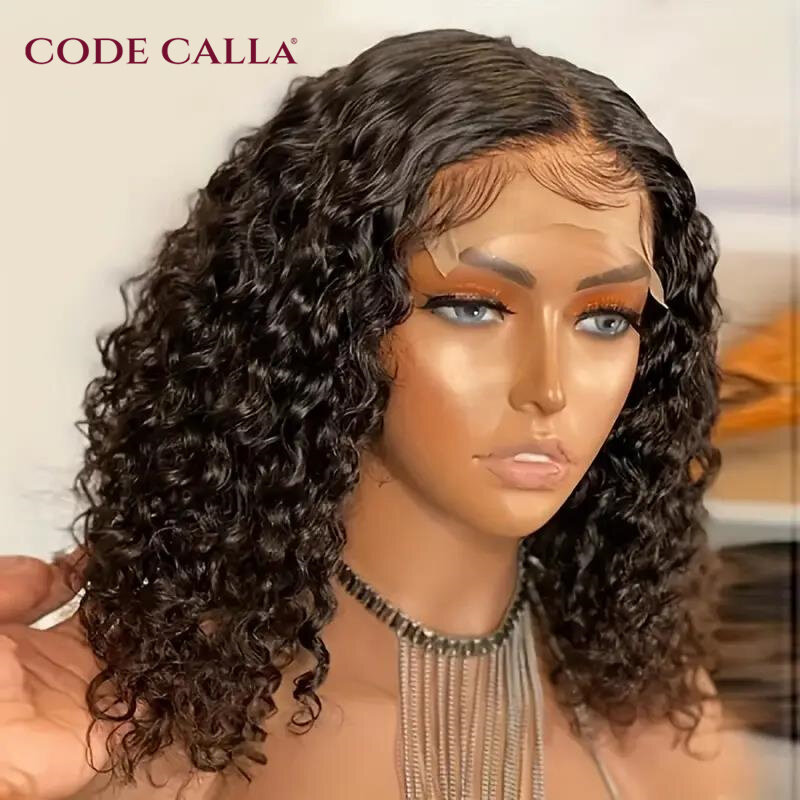Curto Curly Bob Cabelo Humano Brasileiro Lace Front Perucas para Mulheres Negras, 13x4 Lace Frontal, Peruca de Onda Profunda, Densidade 180