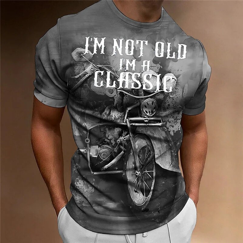 دراجة نارية تي شيرت الرجال ثلاثية الأبعاد طباعة قصيرة الأكمام Vintage الكلاسيكية التي شيرت للرجال الشارع ركوب السائق قمصان بلايز المتضخم تي شيرت