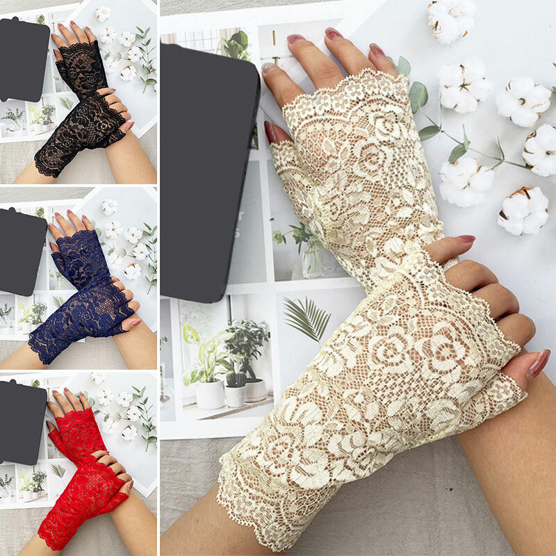 Sarung tangan jala berongga bunga renda 38 warna, sarung tangan perlindungan matahari elegan tari jala pernikahan dekorasi tangan