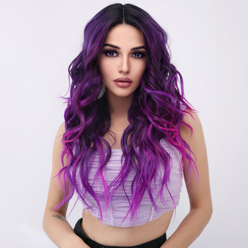 Smilco Fashion Omber Purple T-Part 13X5X1 Lace Front Curly Wigs For Women Long Hair Synthetic Lace Front Wig Heat Resistant Hair