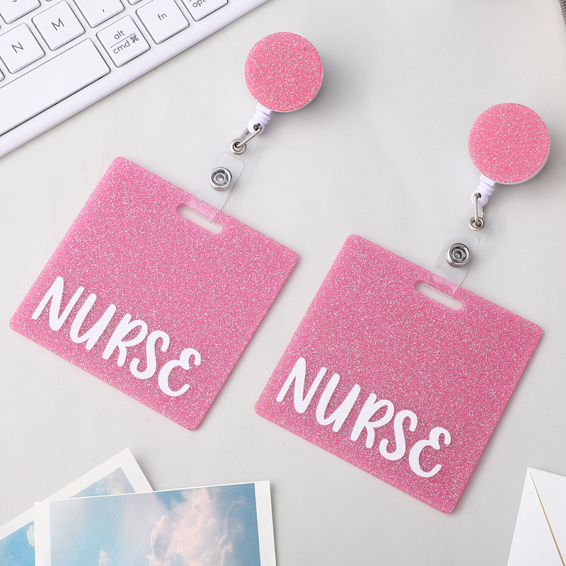 Tarjeta de insignia de enfermera, insignia retráctil, Clip de carrete, soporte de insignia Horizontal rosa, accesorios para enfermeras