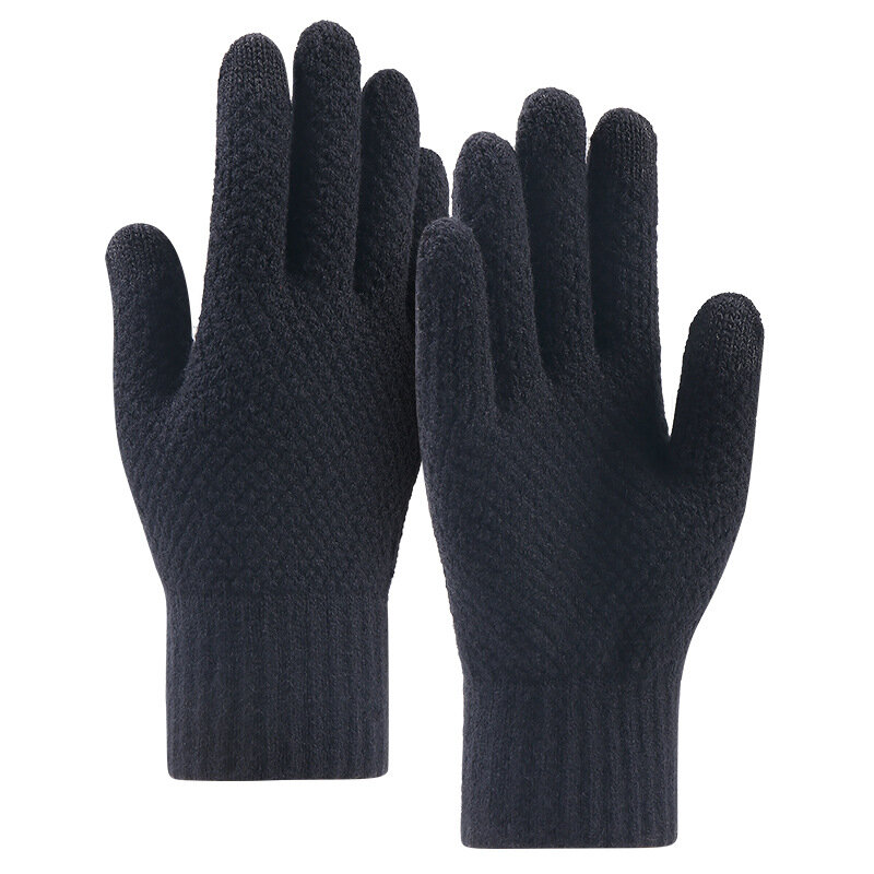 Wool knitted touch screen gloves men's winter plus velvet thick outdoor cold-proof warm gloves