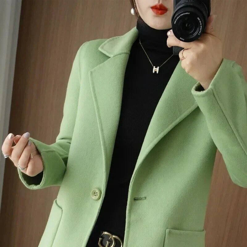 Double-Sided Cashmere Jacket Women's Overcoat Fashion Loose Long Leisure Wool Windbreakers New Spring Autumn Slim Woolen Coat