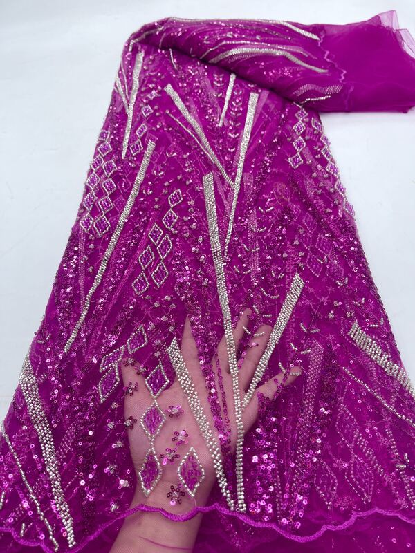 Африканская бисерная кружевная ткань 2024, высококачественное кружево, французские блестки, Тюль с вышивкой, кружевная ткань для нигерийских женских свадебных платьев