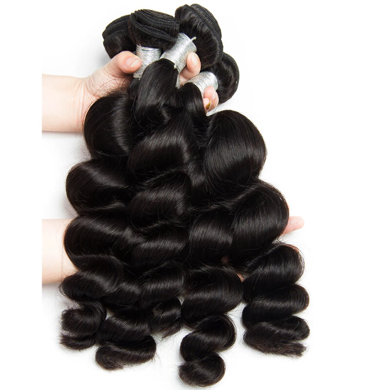 Bundel rambut gelombang longgar 12A dengan bundel rambut manusia Frontal dengan jalinan rambut Brazilian Frontal dengan ekstensi rambut renda 13X4