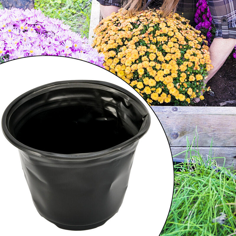 Pot bunga hitam plastik kualitas tinggi, kotak wadah tanaman taman bulat, nampan sukulen ringan, Pot bunga hitam, plastik, 1 buah