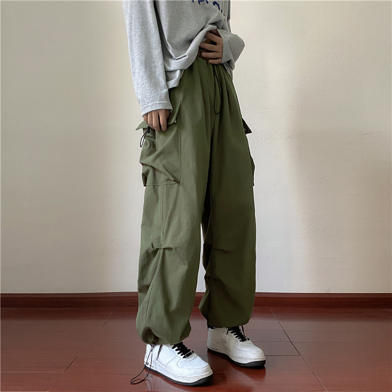 Calça de trabalho funcional masculina, estilo japonês, encaixe solto, perna larga, rua alta, tubo reto, casual, roupa de rua Y2K