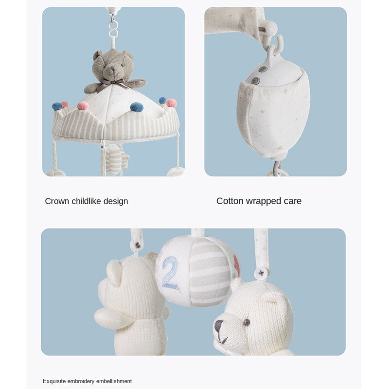 Музыкальный колокольчик, вращающийся по Bluetooth, для детей 0-12 месяцев, мягкая ткань, подвесная прикроватная игрушка для новорожденных, успокаивающий милый медведь