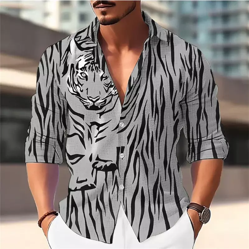 Lion Shirt T-Shirt Fashion Men Casual Outdoor Designer Design HD Pattern Street Party Men's Button T-Shirt Shirt 7 Colors 2023