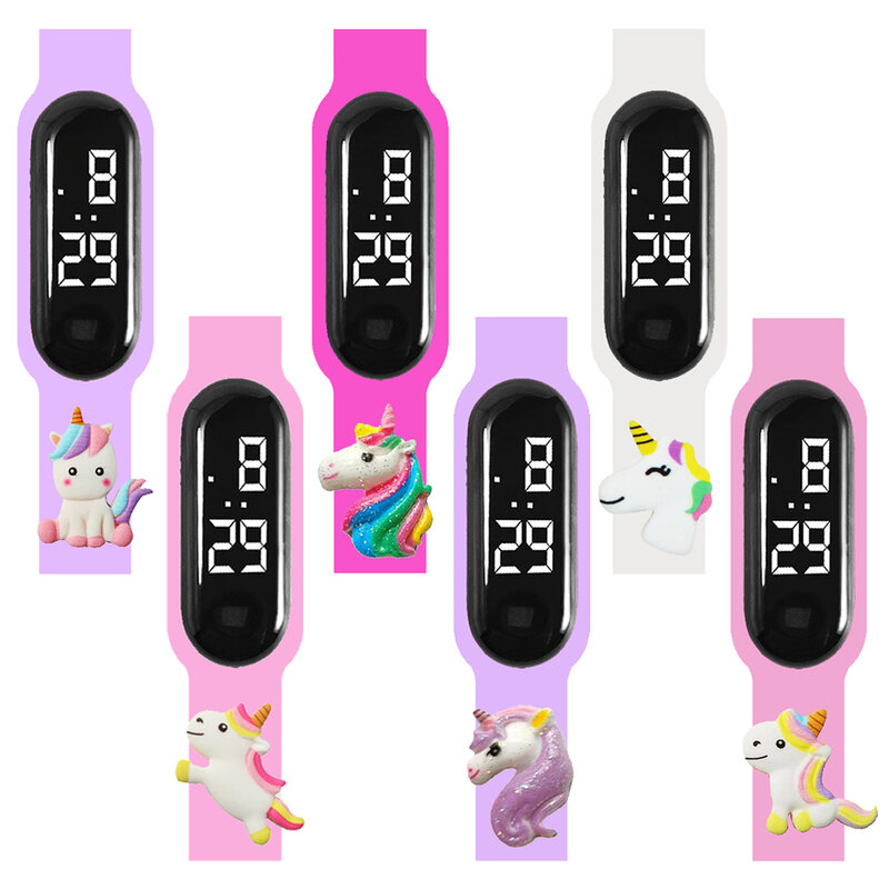 만화 유니콘 어린이 스마트 워치 방수 야외 스포츠 팔찌, 어린이 LED 디지털 전자 시계 선물, 2024 최신