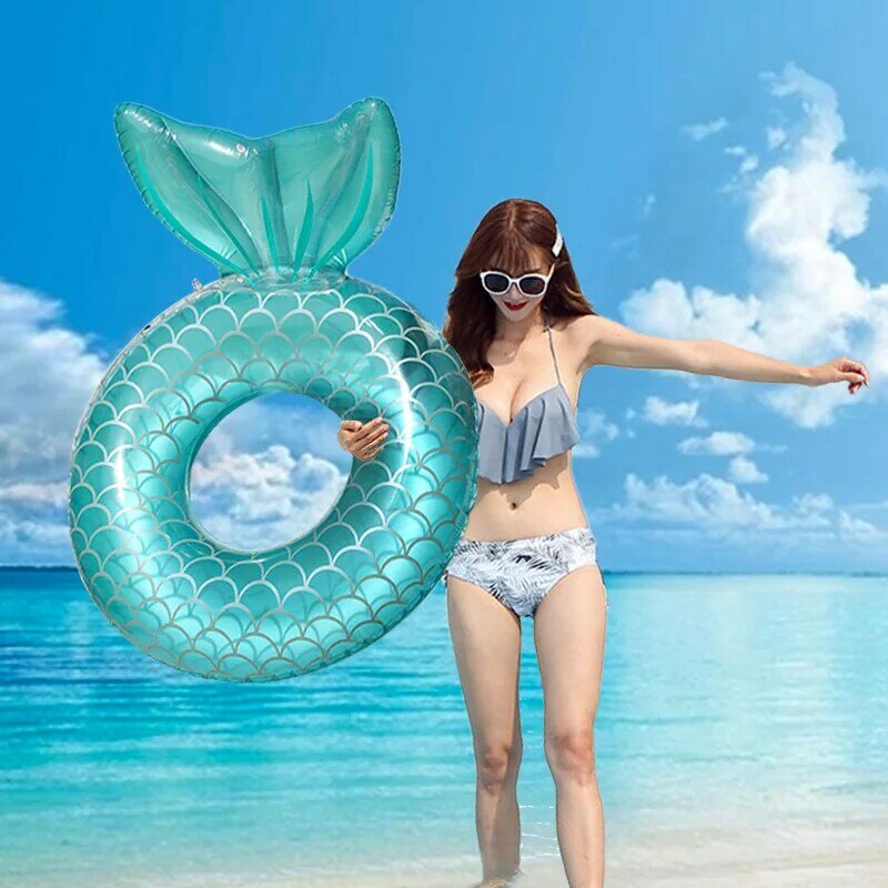 Flotador de sirena inflable, anillo de natación de sirena con respaldo, vueltas de natación, balsa inflable de salón, juguetes de playa, novedad