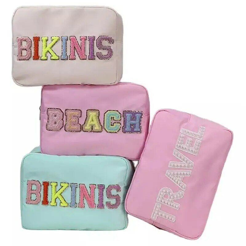 Tas Organizer perlengkapan mandi ritsleting tas kosmetik besar kantong nilon Multi Warna untuk wanita hadiah gadis kantong Makeup