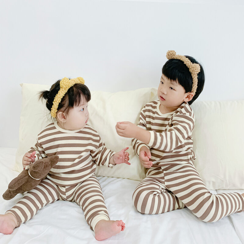 봄 가을 아기 옷 소년 소녀 아기 정장 와플 긴팔 코튼 셔츠 + 바지 고품질 소프트 2 피스 세트