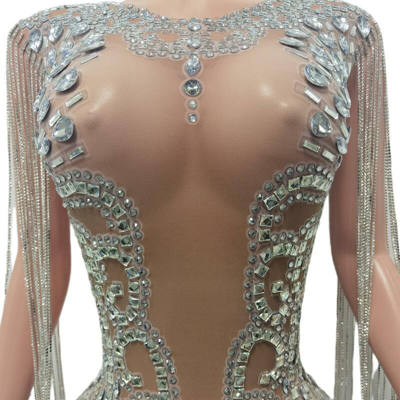 Luxury Long Prom Dresses 2024 Luxury Silver Beaded Crystals Tassel Evening Dresses African Women Cocktail Gowns for Party Bajiao