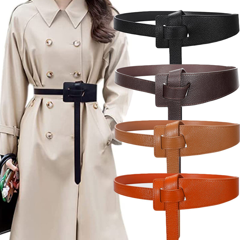 Women Designer Belts High Quality Knot PU Leather Long Cummerbunds Coat Ceinture Ladies Dress Waistband Belt Clothes Decoration