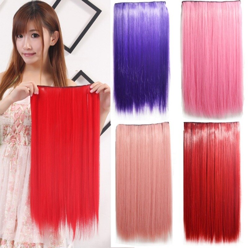 60CM Synthetic One Piece 5 Clips Natural Hair Extensions Long Straight High Temperature Fiber Black White Red Hairpiece