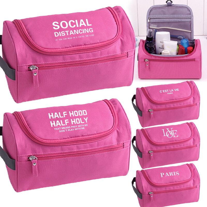 Fashion Waterproof Men's Cosmetic Bag Women's Travel Supplies Organizer Make-Up Bag Beautician Cosmetics Text Print Wash Bags