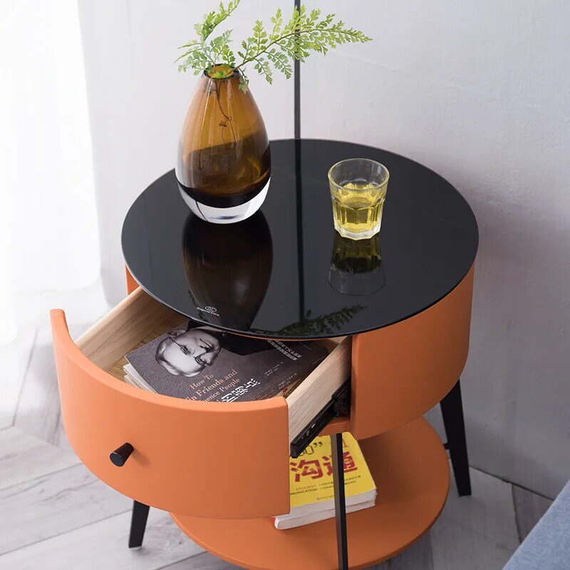 Bedside table Nordic modern simple light luxury Italian small family bedroom iron round storage cabinet bedside cabinet