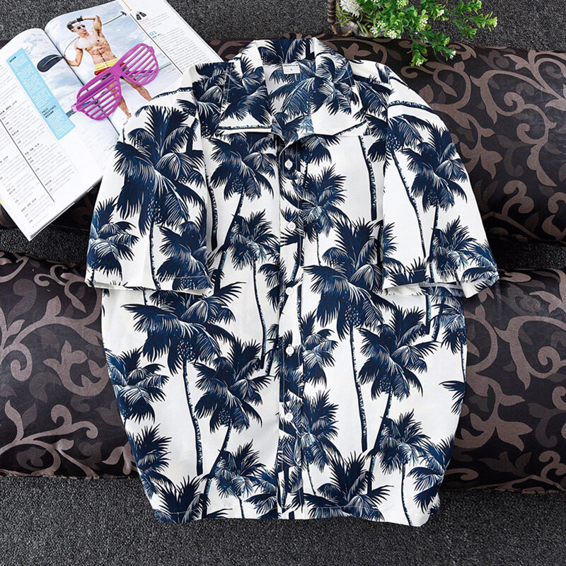 Hawaiian Shirts For Men's Palm Trees Summer Casual Short Sleeve High Quality Loose Streetwear Vintage Beach Tops Clothing Camise