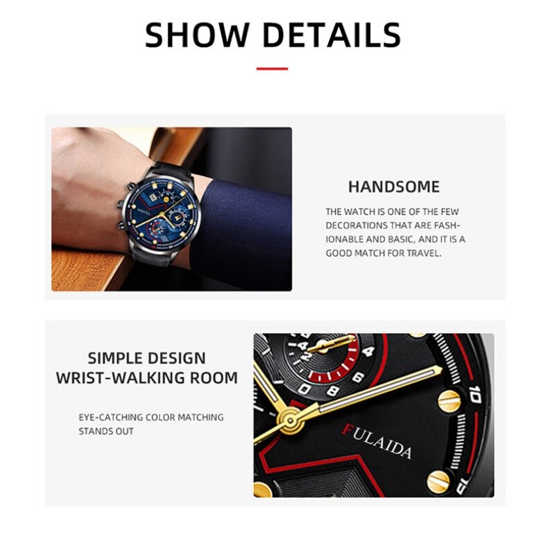 Kegllect 【gotowy stock】 modny popularny męski zegarek kalendarz biznesowy podświetlane wskazówki zegarki kwarcowe
