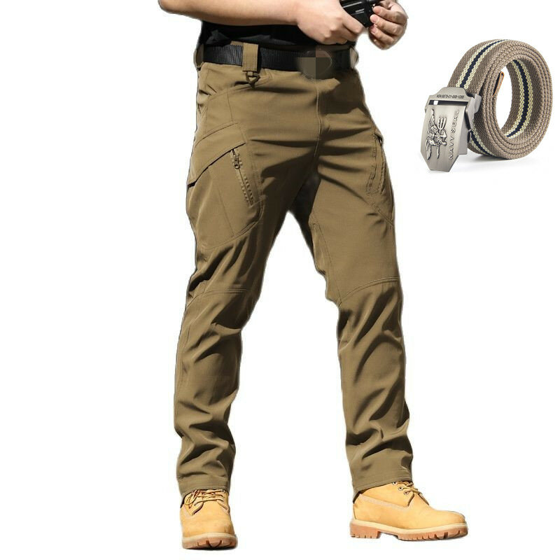 Pantalones tácticos transpirables para fanáticos de las fuerzas especiales únicas, cinturón de regalo, pantalones tácticos elásticos con múltiples bolsillos, cremallera frontal, pantalones casuales para exteriores