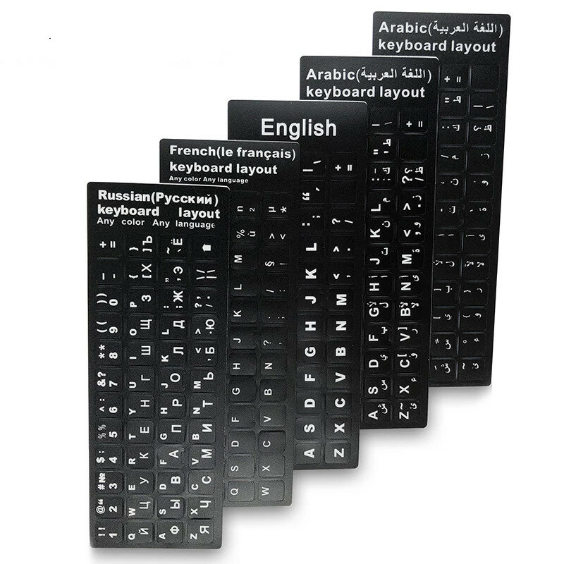Stiker Keyboard Huruf Alfabet Tata Letak Stiker Rusia/Perancis/Spanyol/Jepang/Jerman/Arab/Korea/Italia/Thailand untuk Laptop