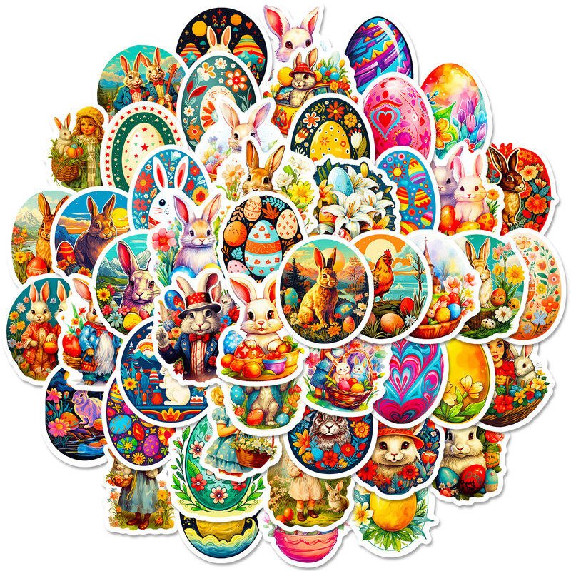 Autocollants décoratifs de la série lapin de Pâques, graffiti, bagages, étuis de téléphone, casques d'ordinateur portable, planche à roulettes, jouets de bricolage, 50 pièces