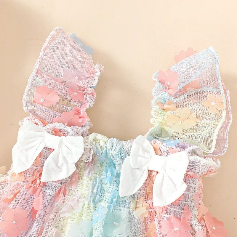 ثوب صيفي للفتيات الرضع ، نمط الأزهار الملونة ، بذلة بلا أكمام من التول