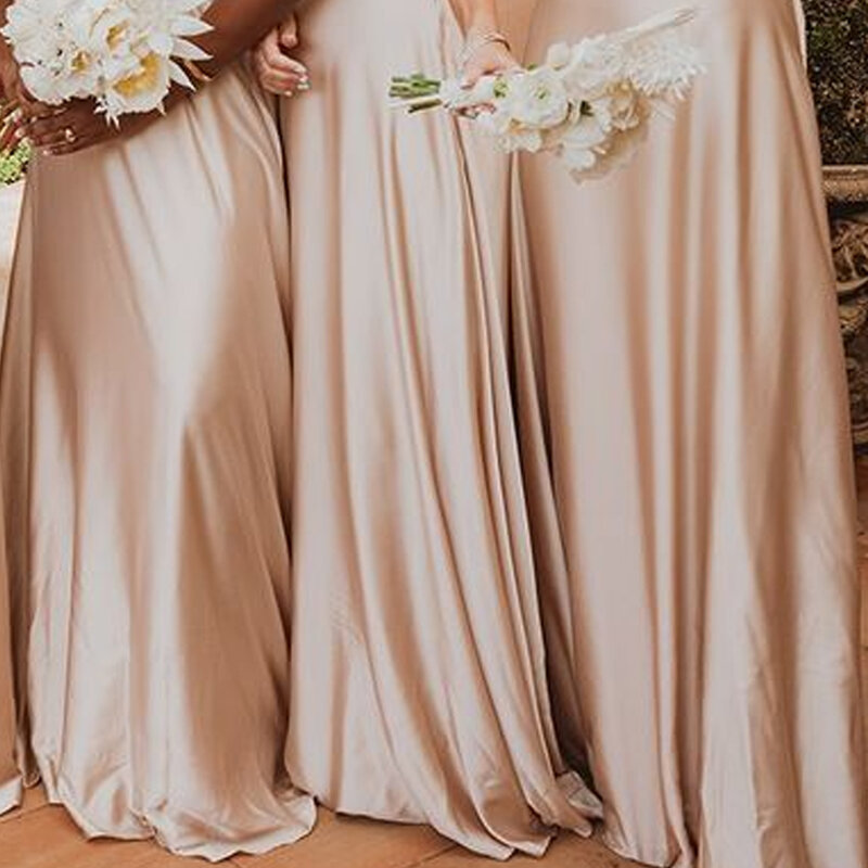 Elegant Sleeveless Satin Bridesmaid Dresses 2023 Simple Spaghetti Straps Floor Length Wedding Party Gowns Vestidos Para Boda