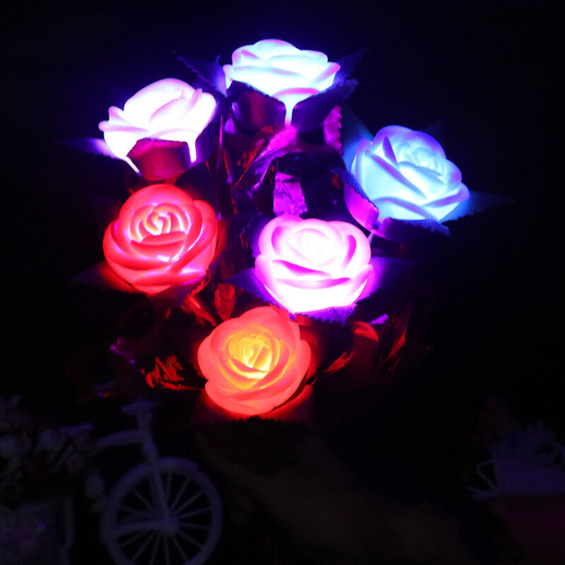 시뮬레이션 다채로운 장미 LED 발광 장미 꽃다발, 발렌타인 데이 선물, 어린이 휴일 선물, 홈 데코, 40x10cm