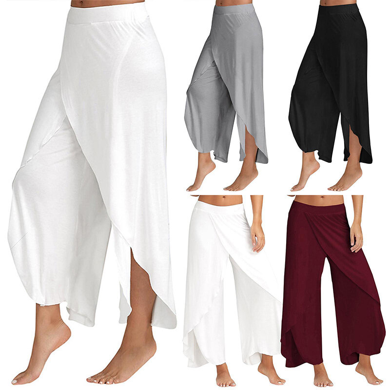 Pantalon à jambes larges pour femmes, fitness, yoga, fendu, fjMandala, ouvert, confortable, gypsy, hippicopter, sarouel, Aladdin