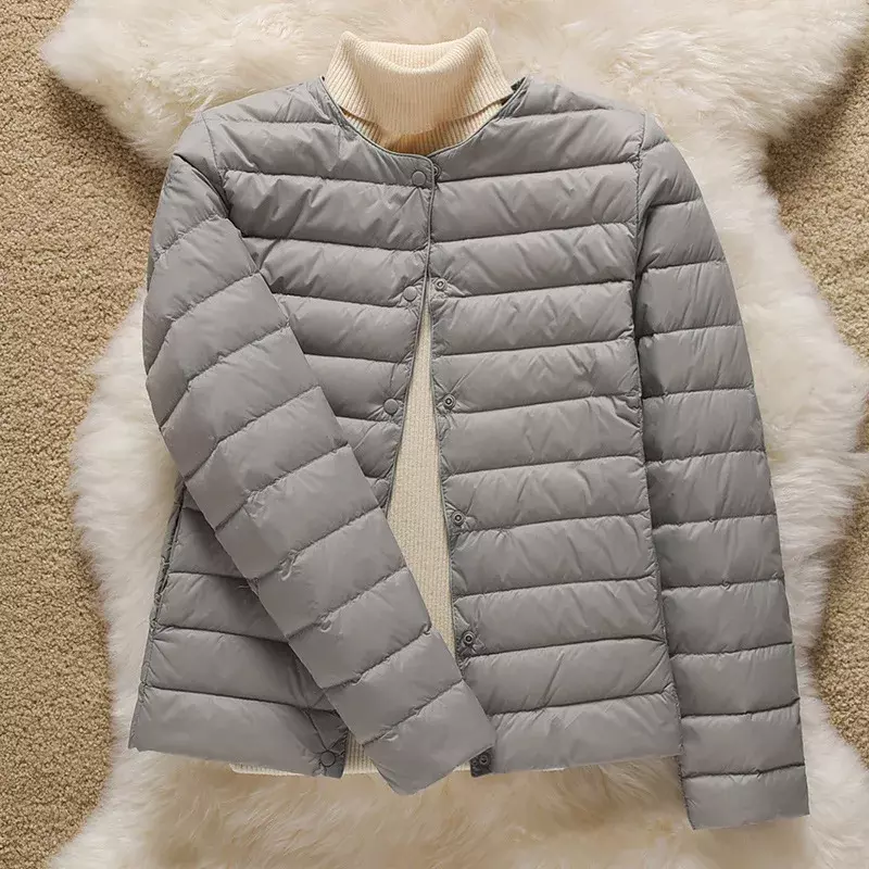 Chaqueta acolchada ultraligera para mujer, abrigo ajustado de plumón de pato blanco, cálido, coreano, para otoño e invierno, novedad de 2023