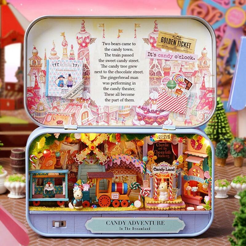 Caja de teatro en miniatura con temática nostálgica, juguete de rompecabezas en miniatura de madera, muebles de casa de muñecas DIY, notas de campo