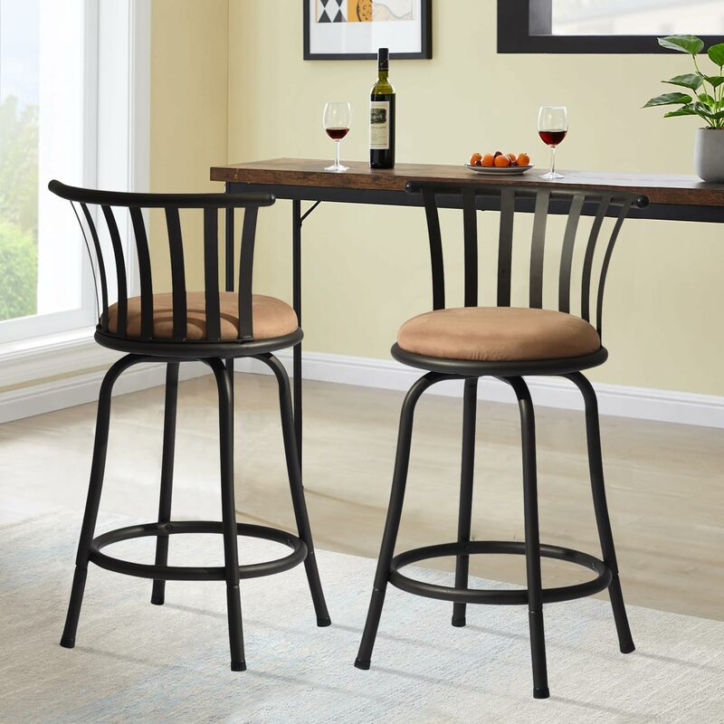 FurnitureR Classic Barstools Set of 2, Country Style Bar Chairs with Back and Footrest Swivel Counter Height Bar Stools