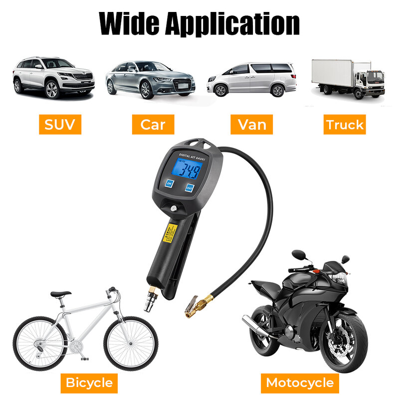 0-18Bar 0-255Psi Motorcycle Tire Pressure Gauge With Inflator Hose Nozzles Car Tester Monitor Inflation Gun Bike Tyre Manometro