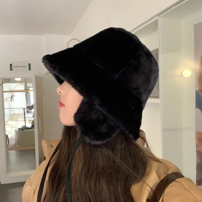 Панама в Корейском стиле Y2k женская, плюшевая Защитная шапка для ушей, универсальная теплая плюшевая шапка в стиле ретро, для путешествий, Осень-зима