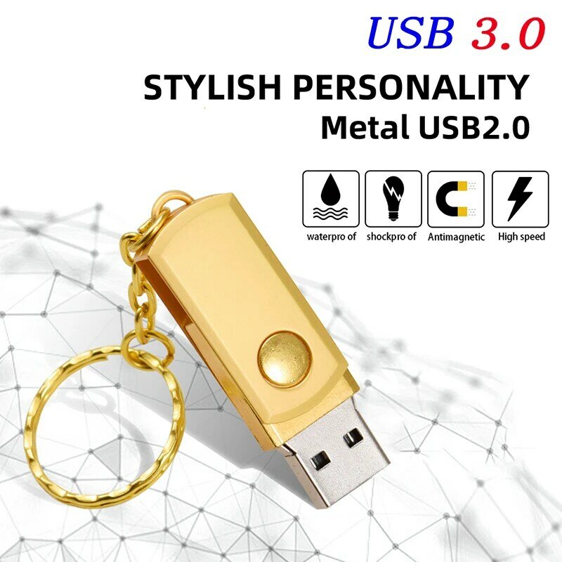 JASTER-unidad Flash USB 3,0 de alta velocidad, lápiz de memoria de Metal plateado de 128GB, 64GB, Pen Drive con logotipo personalizado gratis, disco U giratorio de 32GB, 16GB