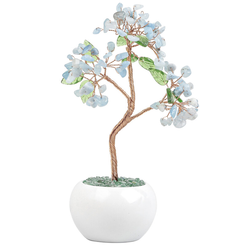 Tumbleelluwa – pierre de cristal naturelle Style bonsaï, Base en céramique d'arbre porte-bonheur pour la décoration de la maison