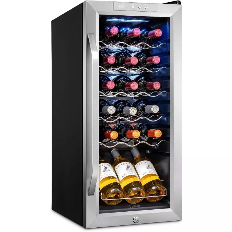 ロック付きivationワインクーラー冷蔵庫、赤、白、シャンパンまたはスパーク用の大型自立型ワイン冷蔵庫、18ボトルコンプレッサー