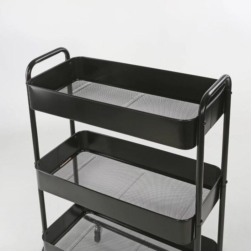 Mainvacation Wide Metal Utility Cart, cestas de lavanderia multifuncionais, preto, adulto e criança, 3 camadas