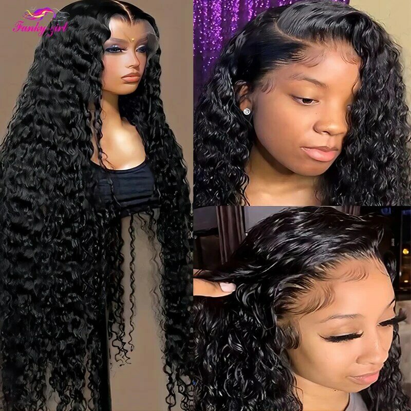 13x6 Water Wave 250 Density Transparent Lace Front Wigs Human Hair Pre Plucked With Baby Hair Lace Front For Natural Black Wigs