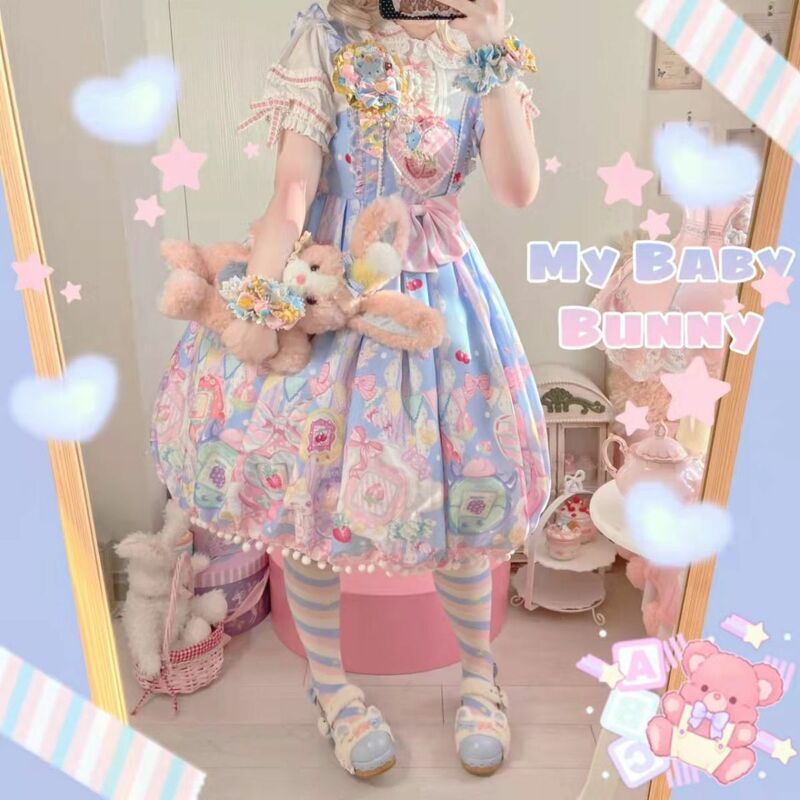 Giapponese vittoriano Lolita Jsk Dress GirlsLolita[Sweet Knot]cosplay Strap Dress Gothic Women Party Kawaii Dresses