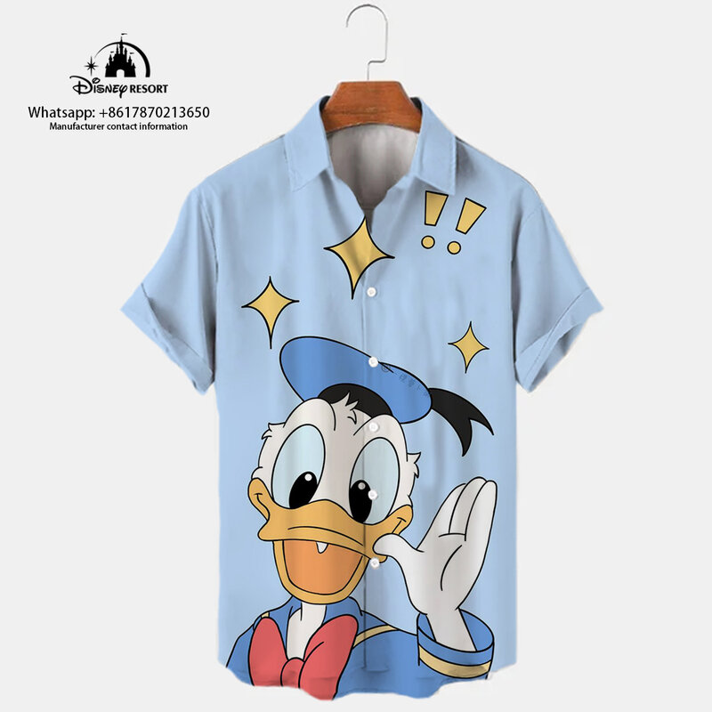 Nieuwe Mickey Minnie Cartoon 2024 Mode Harajuku Street Style Single Breasted 3d Bedrukt Casual Strand Revers Shirt Met Korte Mouwen 2K