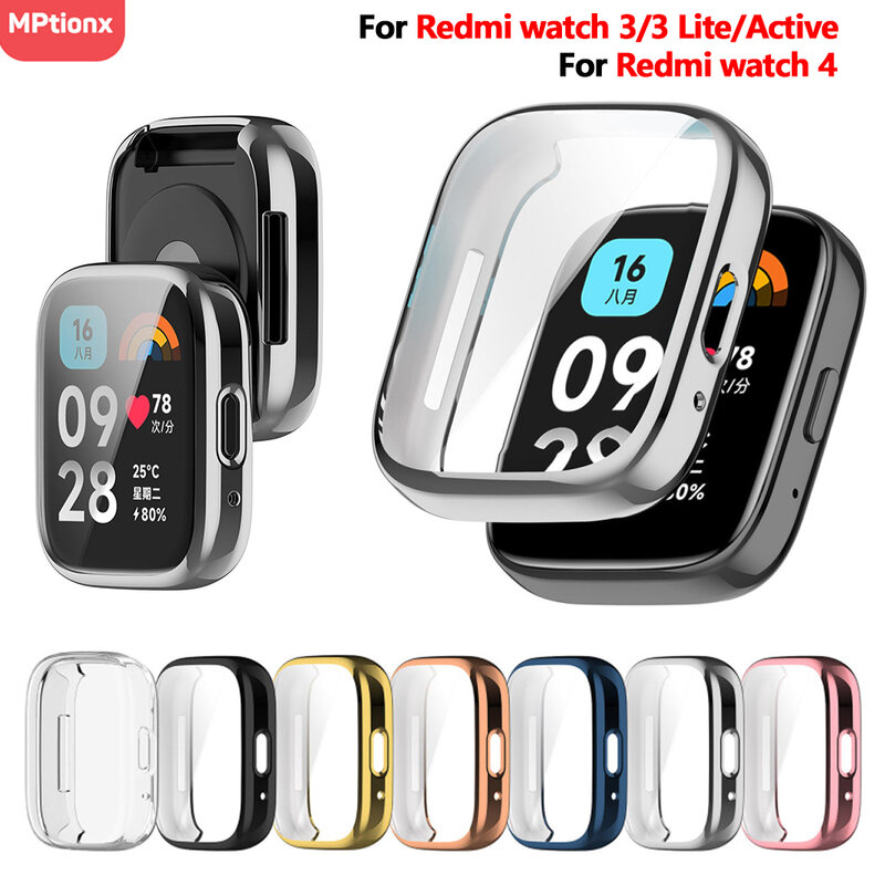 TPU Screen Protector Cover para Xiaomi Redmi Watch, Smart Watchband Case, Shell protetor, Active, Lite, 4, 3