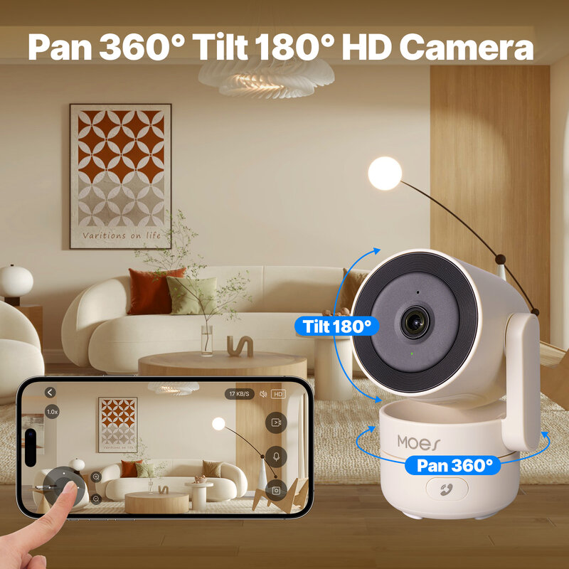 MOESTuya kamera keamanan cerdas Pan/Tilt dalam ruangan WiFi 4MP HD inframerah penglihatan malam deteksi suara gerak Monitor Panoramic Patrol