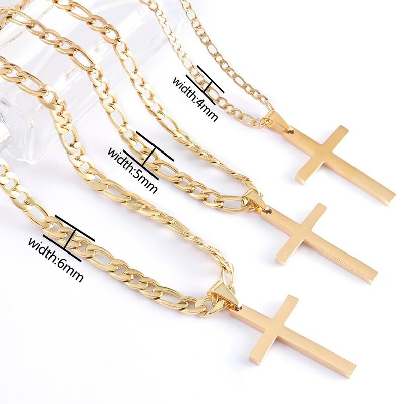 Liontin Salib Kalung NK untuk Pria Wanita Rantai Figaro Baja Tahan Karat Emas/Perak Kristus Fashion Perhiasan Aksesori Tahan Air