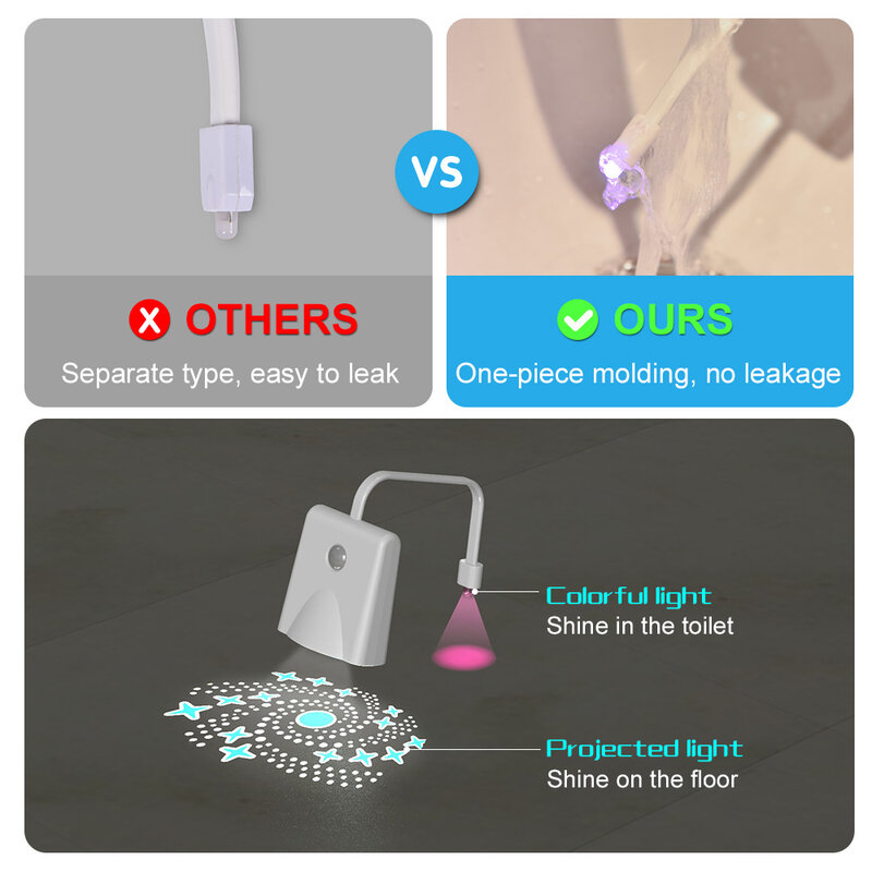Lampu sensor gerak manusia LED 108 warna lampu malam proyeksi Toilet pengisian cerdas Toilet tahan air lampu redup WC