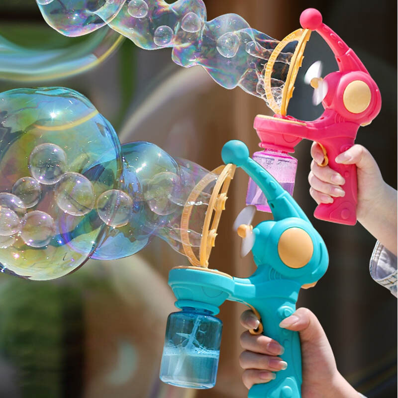 Mesin mainan pistol gelembung otomatis gelembung tiup mainan bermain pesta luar ruangan musim panas untuk hadiah kejutan ulang tahun anak-anak untuk taman air