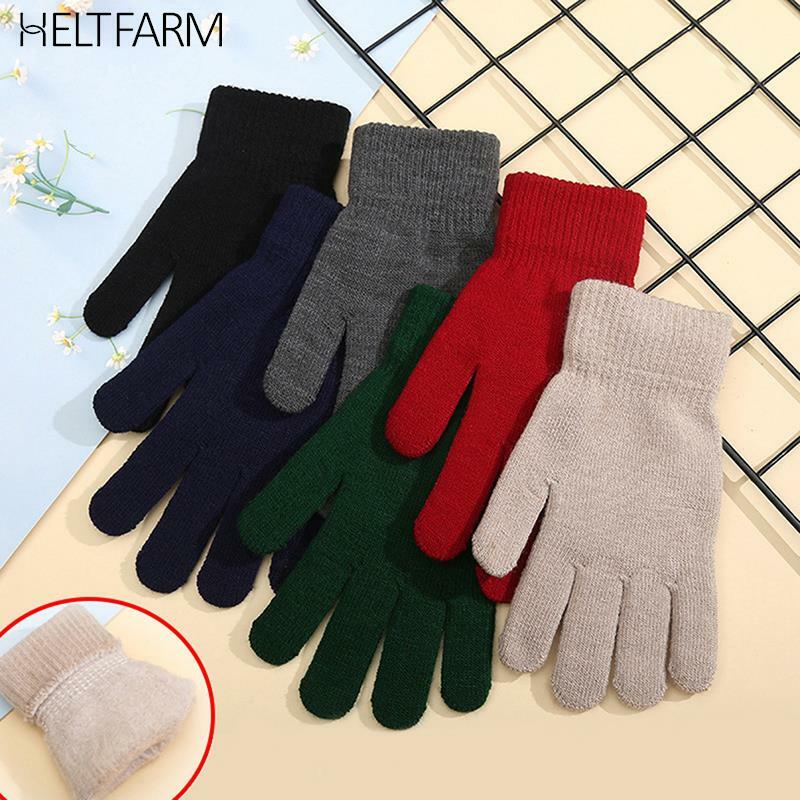 Зимние вязаные перчатки для мужчин и женщин, теплые Универсальные шерстяные перчатки с защитой от холода для сенсорных экранов в Корейском стиле